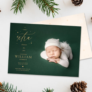 Kerstkaart met geboorteaankondiging babyfoto winte