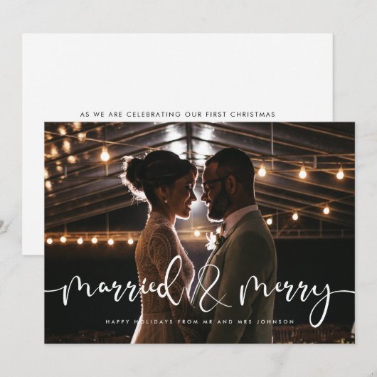 Kerstkaart met gehuwde en prettige moderne kalligr kaart (Voorkant / Achterkant)