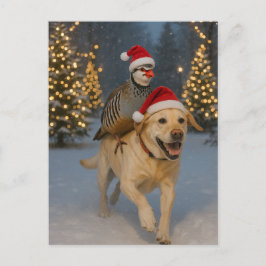 Kerstkaart met gele Labrador en patrijs Briefkaart