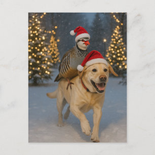 Kerstkaart met gele Labrador en patrijs Briefkaart
