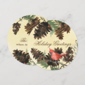 Kerstkaart met gele rode kardinaal denneappels (Voorkant / Achterkant)