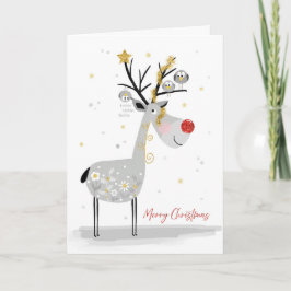 Kerstkaart met gelukkige rendieren en vogelvriendj feestdagen kaart