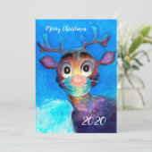 Kerstkaart met gemaskerde Rudolf (Staand voorkant)