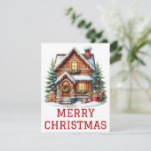 Kerstkaart met Gemberkoekhuis (Staand voorkant)