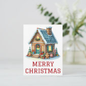 Kerstkaart met Gemberkoekhuisje (Staand voorkant)