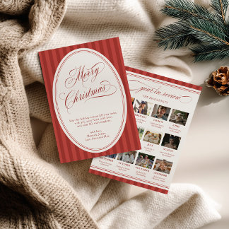 Kerstkaart met gestreepte foto en jaaroverzicht
