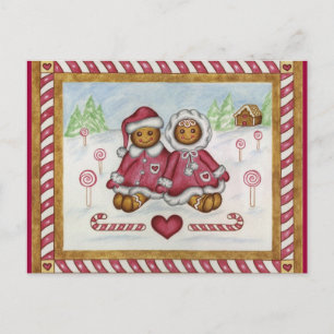 Kerstkaart met gingerbread-jongen en -meisje feestdagenkaart