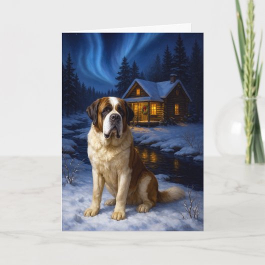Kerstkaart met gladharige St. Bernard Feestdagen Kaart (Voorkant)