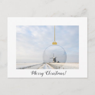 Kerstkaart met glazen bol en windmolen briefkaart
