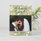 Kerstkaart met glitters en foto in goud (Staand voorkant)