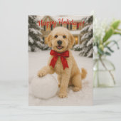 Kerstkaart met Golden Doodle Kaart (Staand voorkant)