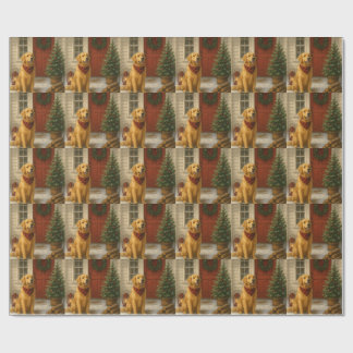 Kerstkaart met Golden Retriever Cadeaupapier