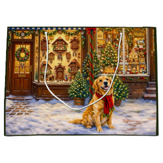 Kerstkaart met Golden Retriever Groot Cadeauzakje