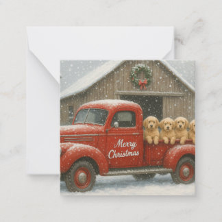 Kerstkaart met Golden Retriever Puppies in Vrachtw Notitiekaartje