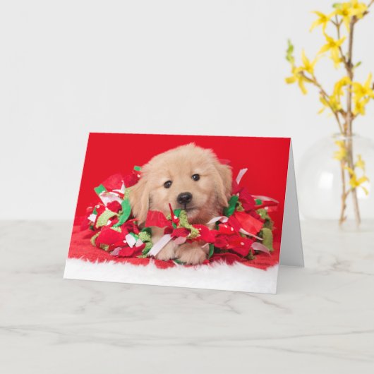 Kerstkaart met Golden Retriever Puppy Kaart (Gele Bloem)