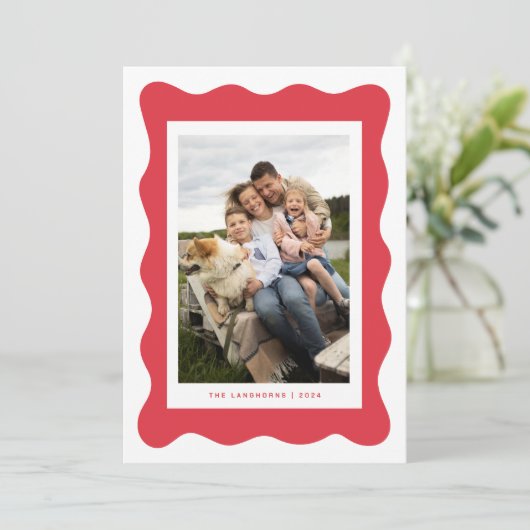 Kerstkaart met golvende rand en casual minimalisti kaart (Staand voorkant)