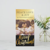 Kerstkaart met gouden familiefoto (Staand voorkant)