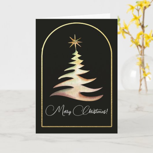 Kerstkaart met gouden kerstboom kaart (Gele Bloem)