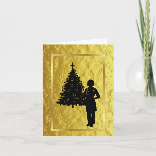 Kerstkaart met gouden silhouet van vrouwelijke dok kaart (Voorkant)