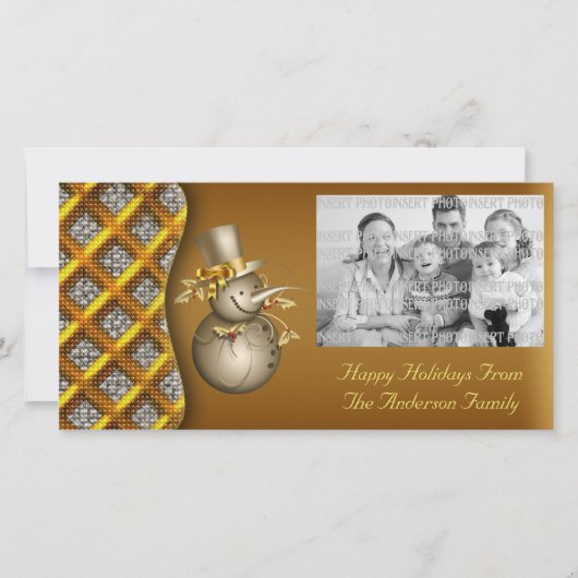 Kerstkaart met gouden sneeuwmannen (Voorkant)