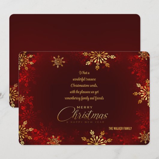 Kerstkaart met gouden sneeuwvlokken (Voorkant / Achterkant)