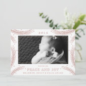 Kerstkaart met gouden veren voor vrede en vreugde (Staand voorkant)