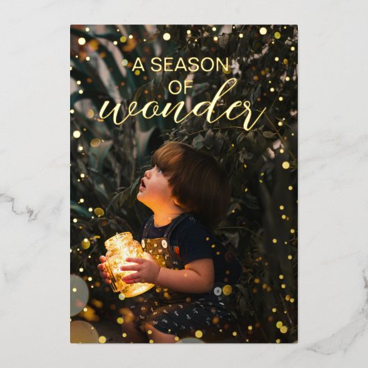 Kerstkaart met goudkleurige folie foto folie feestdagenkaart (Voorkant)