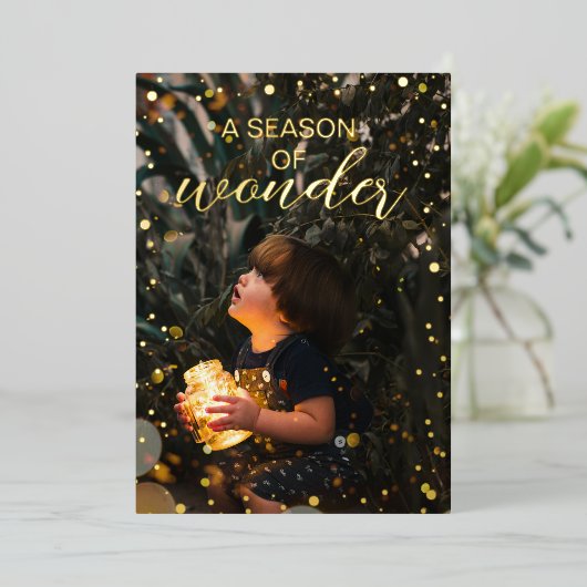 Kerstkaart met goudkleurige folie foto folie feestdagenkaart (Staand Voorkant)