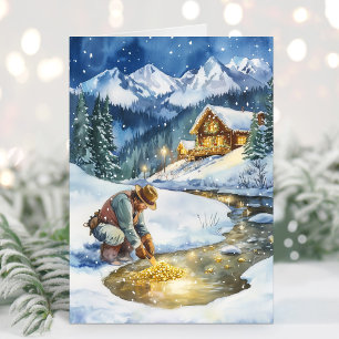 Kerstkaart met goudmijnbouw feestdagen kaart