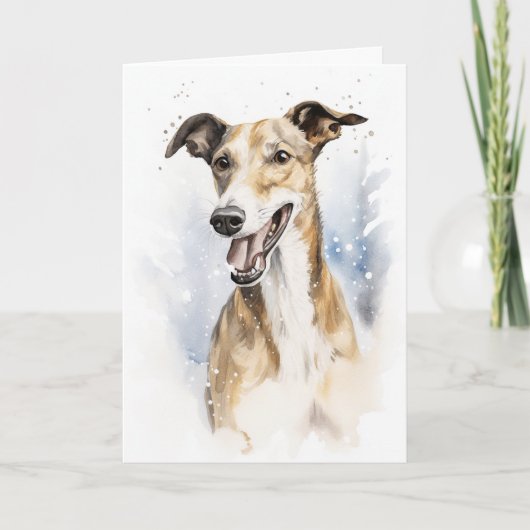 Kerstkaart met Greyhound Feestdagen Kaart (Voorkant)