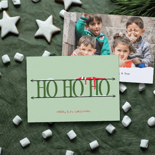 Kerstkaart met groene foto en Elf Shenanigans