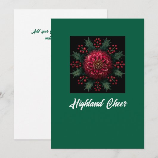 Kerstkaart met groene/rode bloemendesign (Voorkant / Achterkant)