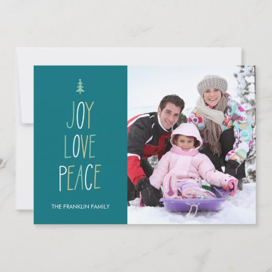 Kerstkaart met handgeschreven tekst 'Joy, Love & P (Voorkant)