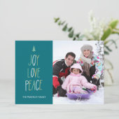 Kerstkaart met handgeschreven tekst 'Joy, Love & P (Staand voorkant)