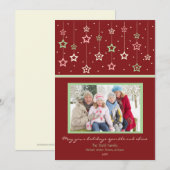 Kerstkaart met hangende sterren (rood) (Voorkant / Achterkant)