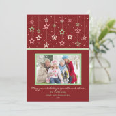 Kerstkaart met hangende sterren (rood) (Staand voorkant)
