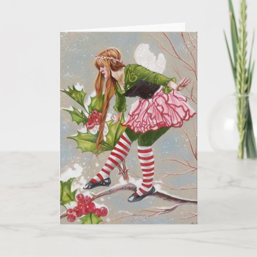 Kerstkaart met heks en hulst feestdagen kaart (Voorkant)