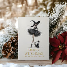 Kerstkaart met heks in gotische stijl