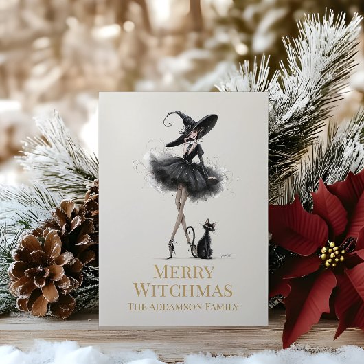 Kerstkaart met heks in gotische stijl
