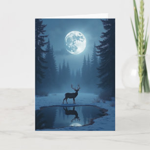 Kerstkaart met hert in het maanlicht kaart