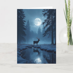 Kerstkaart met herten in het maanlicht kaart