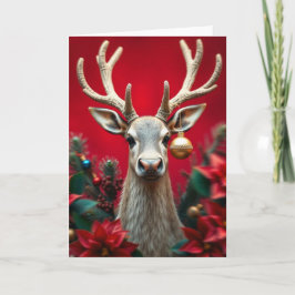 Kerstkaart met herten op een rode achtergrond kaart