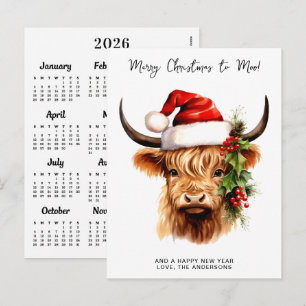 Kerstkaart met Highland Koe 2027 Agenda Merry Chri Feestdagenkaart