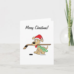Kerstkaart met hockeyhond feestdagen kaart