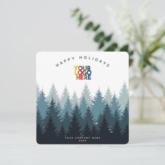 Kerstkaart met Holiday Blue Forest Zakelijk Logo (Staand voorkant)