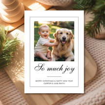 Kerstkaart met hond en baby 'Zo veel vreugde' Fot