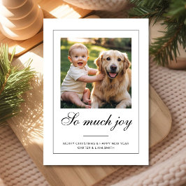 Kerstkaart met hond en baby 'Zo veel vreugde'  Fot