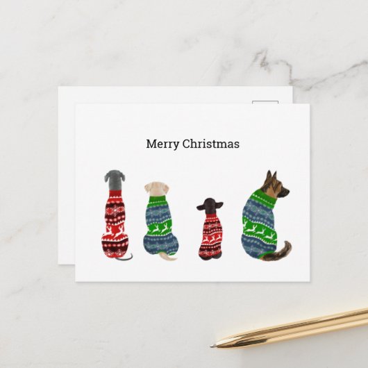 kerstKaart met Honden die Sweater dragen Briefkaart (Voorkant / Achterkant in situ)