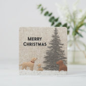Kerstkaart met honden & kerstboom in neutrale kleu (Staand voorkant)