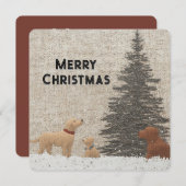 Kerstkaart met honden & kerstboom in neutrale kleu (Voorkant / Achterkant)